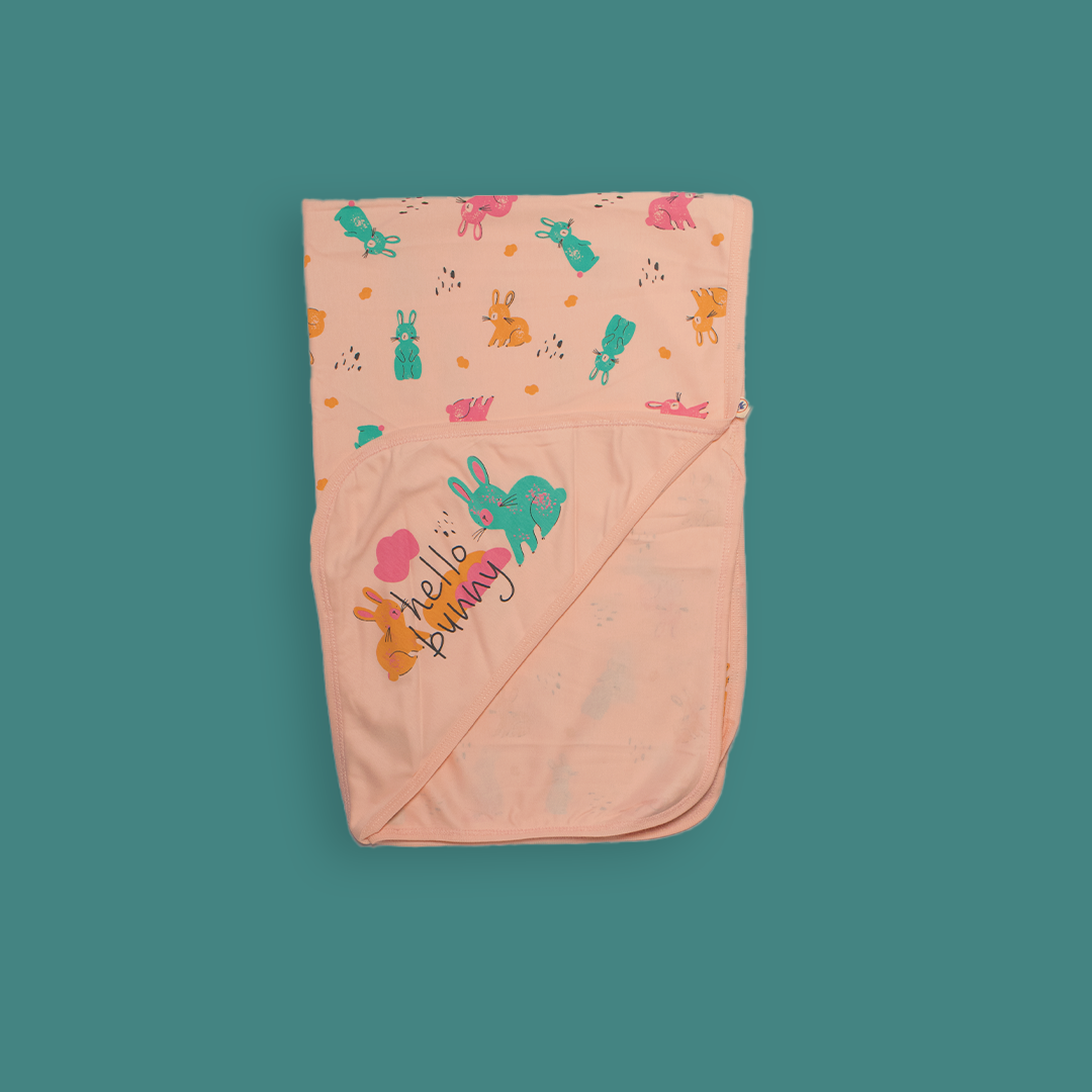 Mammason Hello Bunny" Ultra-Soft Newborn Swaddle Blanket – Peach