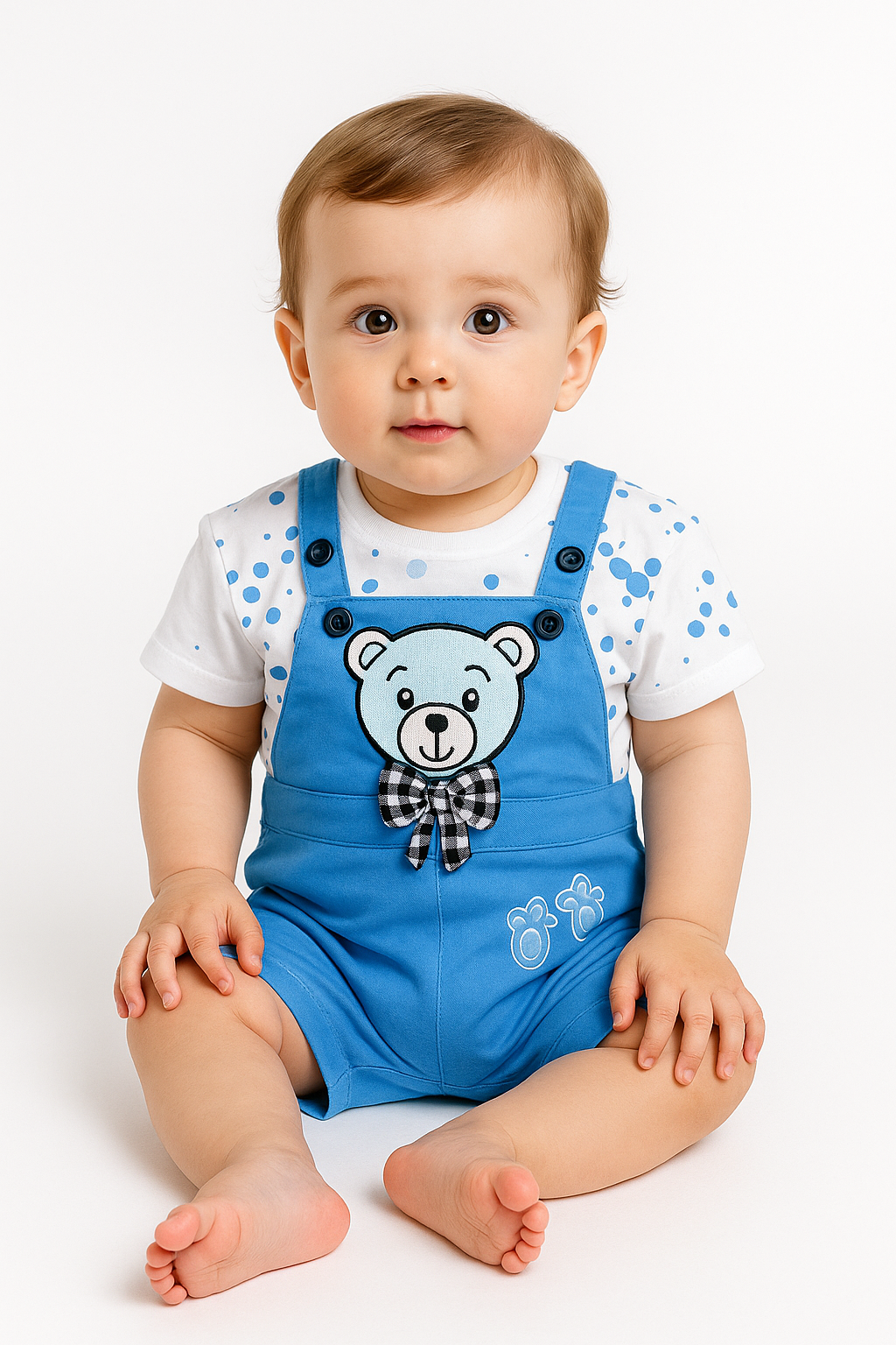 Mammason Blue Teddy Bow Romper Set