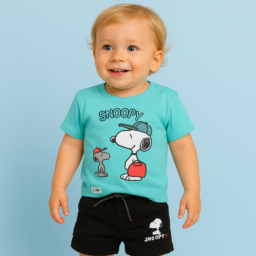 Mammason Snoopy Cool Buddies T-Shirt & Shorts Set โ Mint Blue & Black Combo