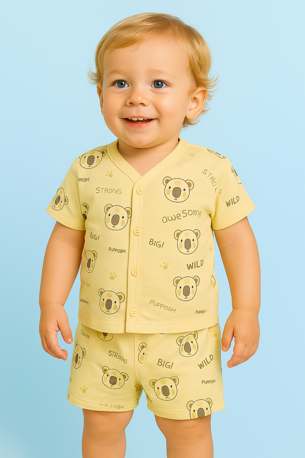 Mammason Adorable Bear-Themed Yellow Baby Co-Ord Set – Soft & Playful