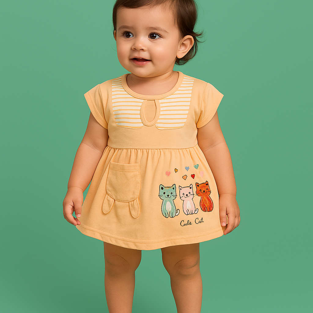 Mammason Cute Cats Baby Frock & Bloomer Set Summer Cotton Outfit