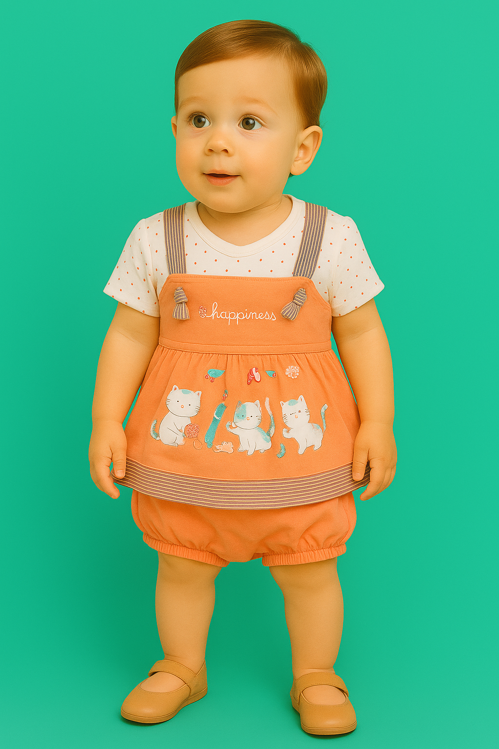 Mammason Peachy Pals Baby Frock β Happiness Kitty Print Dress