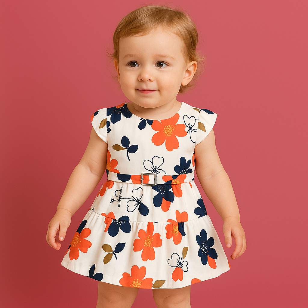 Mammson Colorful Floral Print Baby Frock with Belt