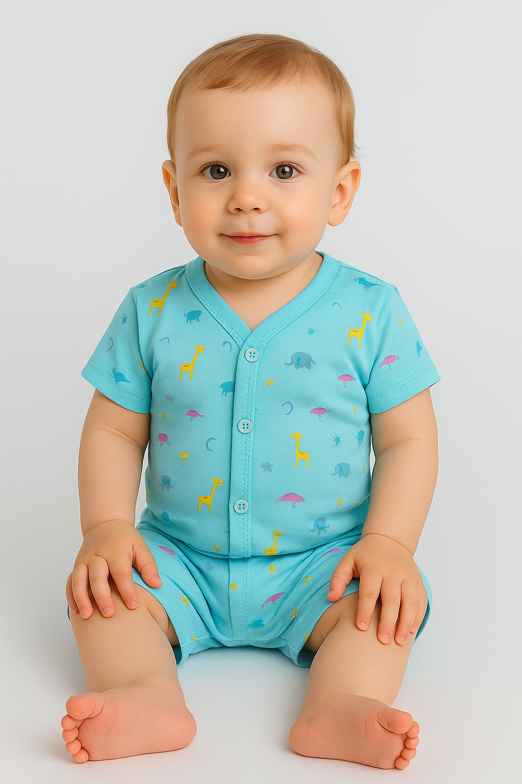 Mammason Blue Animal Print Summer Co-ord Set for Babies – Half Sleeve Shirt & Shorts