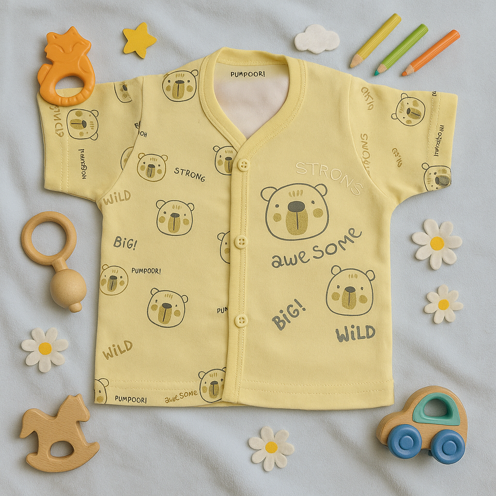 Mammason Adorable Bear-Themed Yellow Baby Co-Ord Set – Soft & Playful