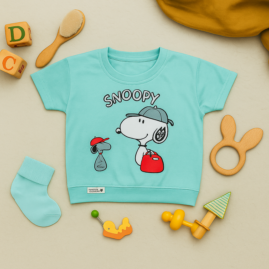 Mammason Snoopy Cool Buddies T-Shirt & Shorts Set – Mint Blue & Black Combo