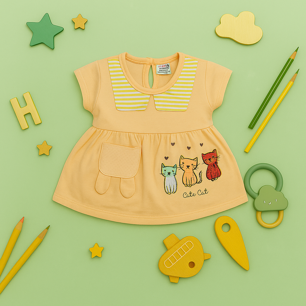 Mammason Cute Cats Baby Frock & Bloomer Set Summer Cotton Outfit