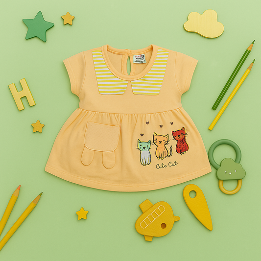 Mammason Cute Cats Baby Frock & Bloomer Set Summer Cotton Outfit