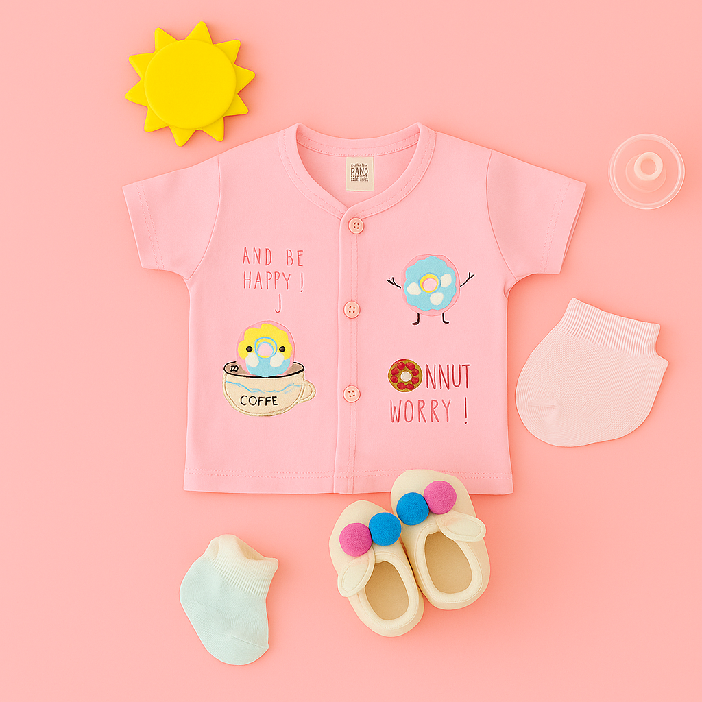 Mammason "Pink Donut Print Cotton Baby T-Shirt and Shorts Set