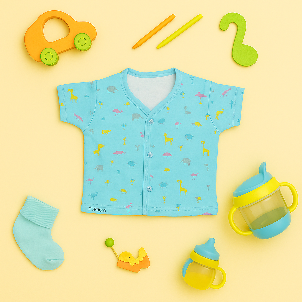 Mammason Blue Animal Print Summer Co-ord Set for Babies – Half Sleeve Shirt & Shorts