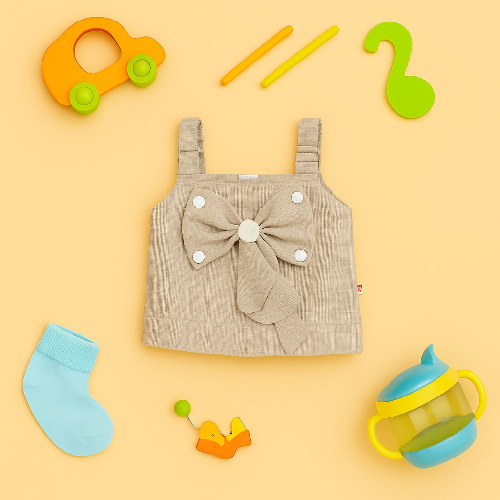 Mammason Beige Baby Girl Summer Co-Ord Set with Bow & Bunny Patch