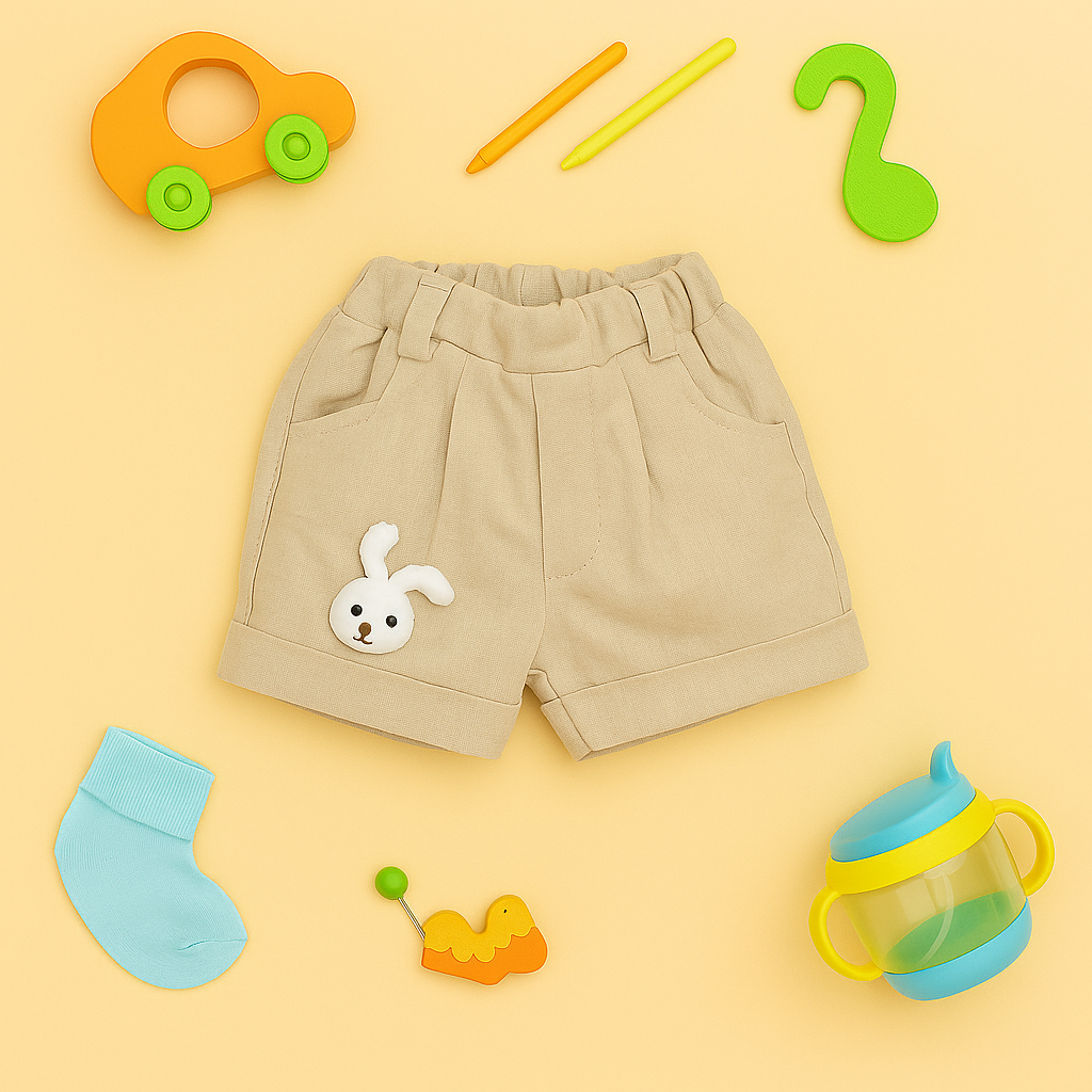 Mammason Beige Baby Girl Summer Co-Ord Set with Bow & Bunny Patch