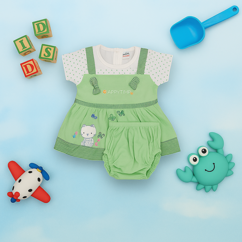 Mammason Minty Meadow Baby Frock – Cartoon Lamb Print Dress