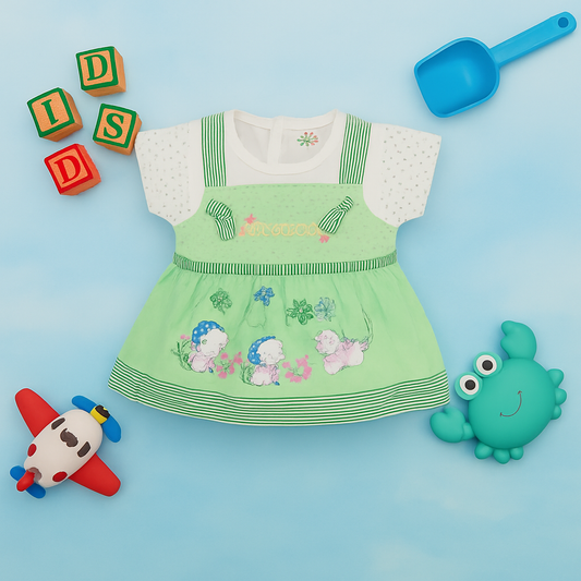 Mammason Minty Meadow Baby Frock – Cartoon Lamb Print Dress