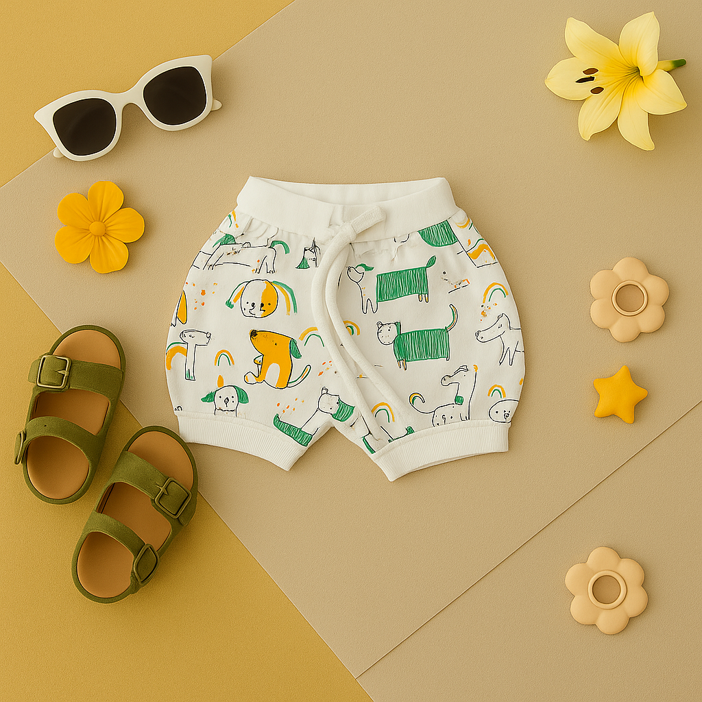 Mammason Dog Print T-Shirt & Shorts Set – Playful Green & White