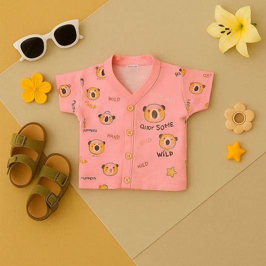 Mammason Adorable Bear Print Baby Shirt and short (Pink)