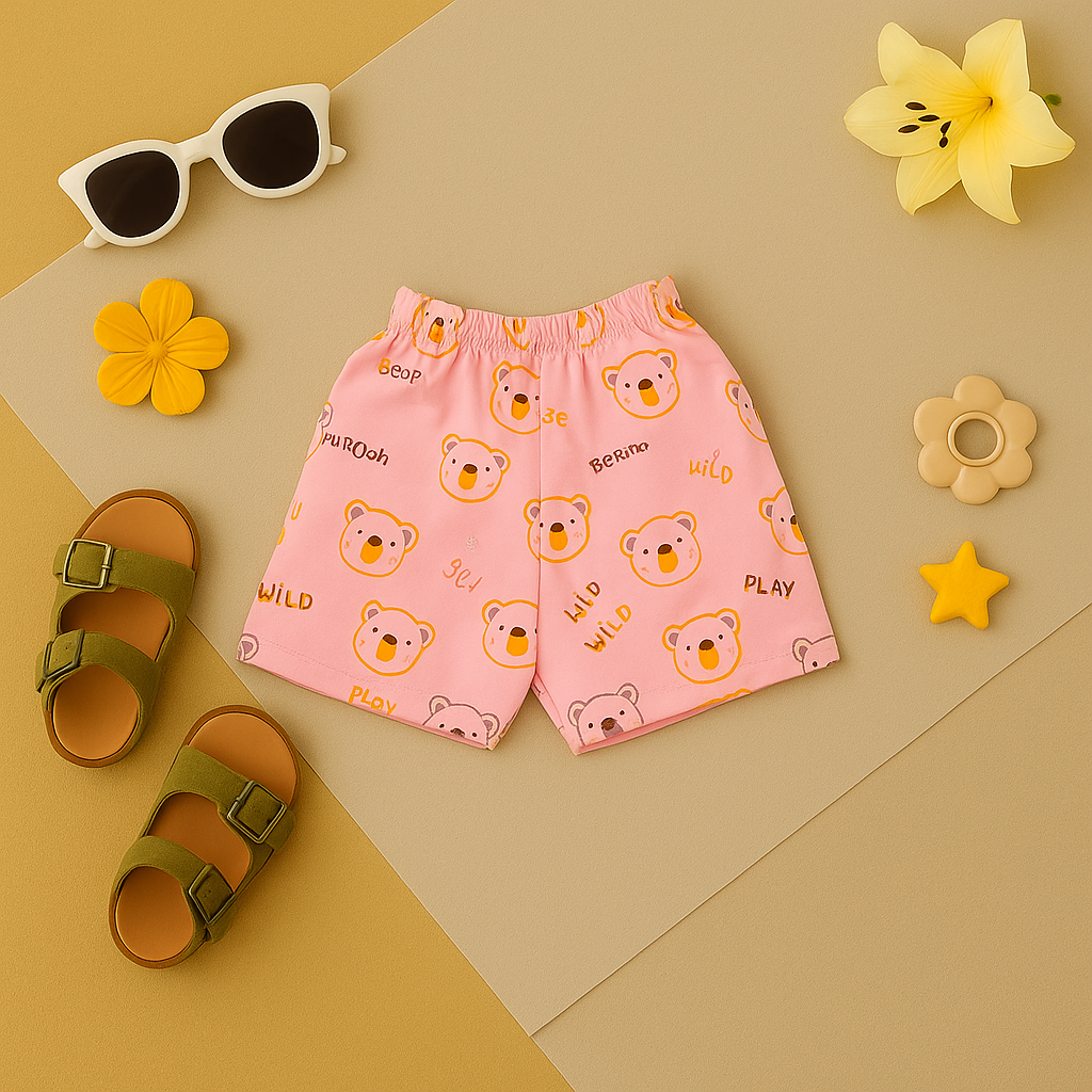 Mammason Adorable Bear Print Baby Shirt and short (Pink)