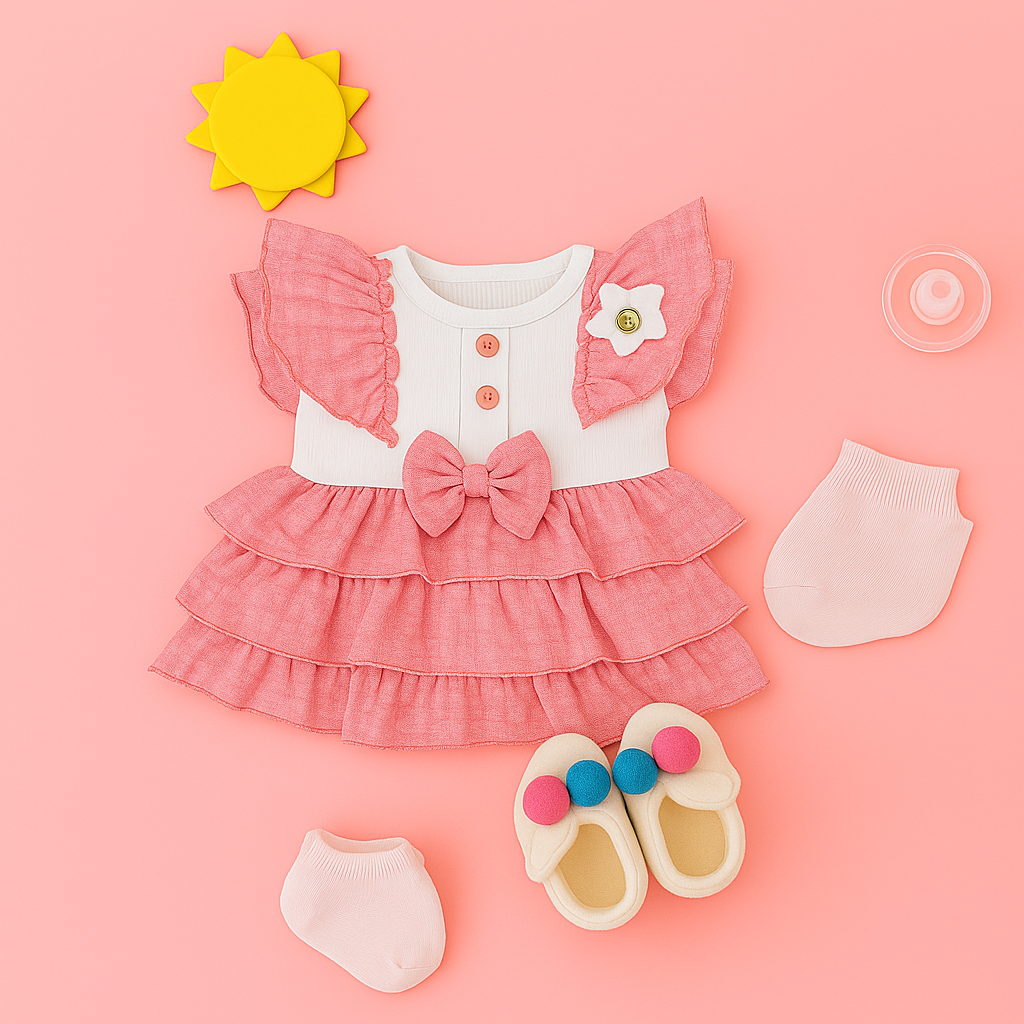 Mammason Pink and White Ruffled Baby Frock