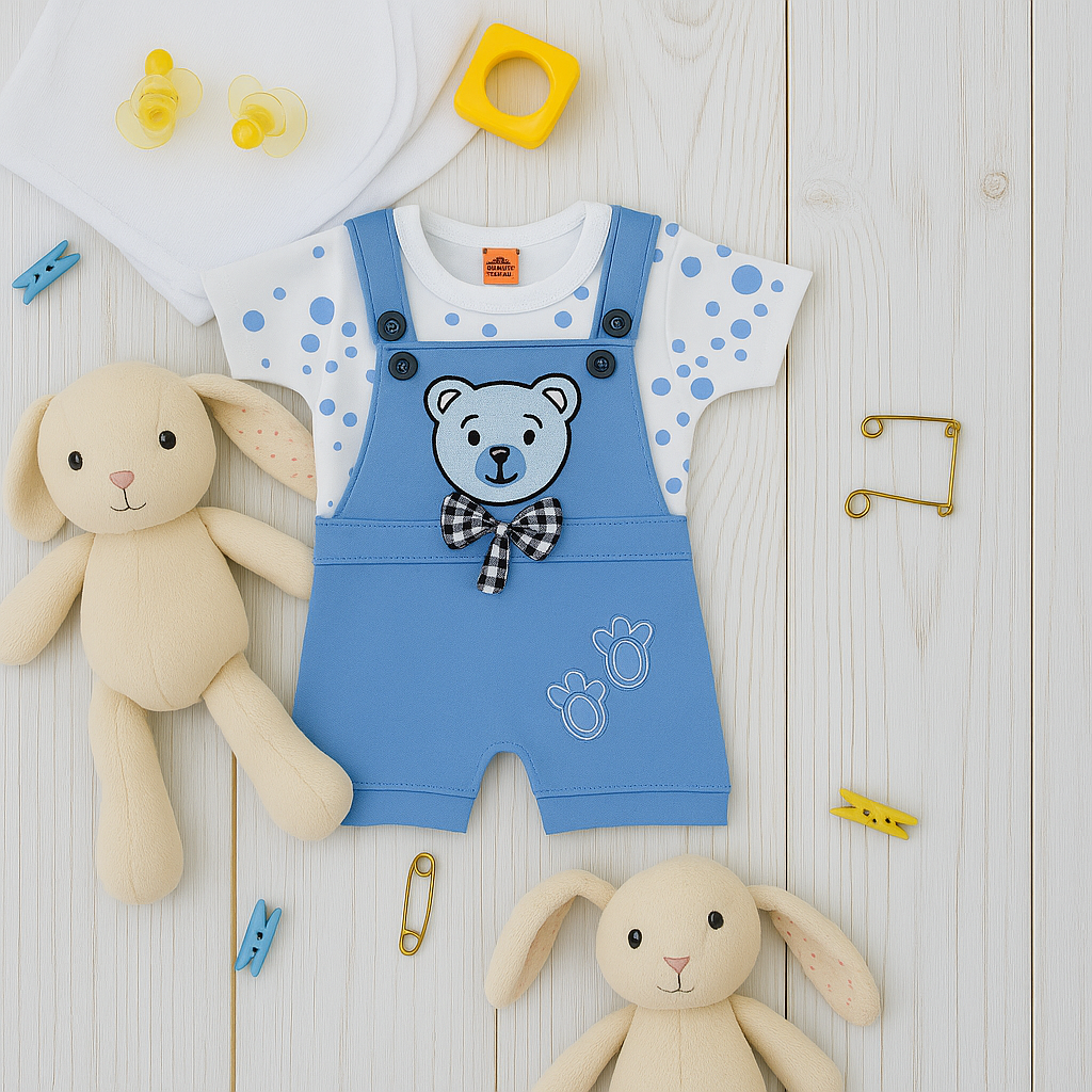 Mammason Blue Teddy Bow Romper Set