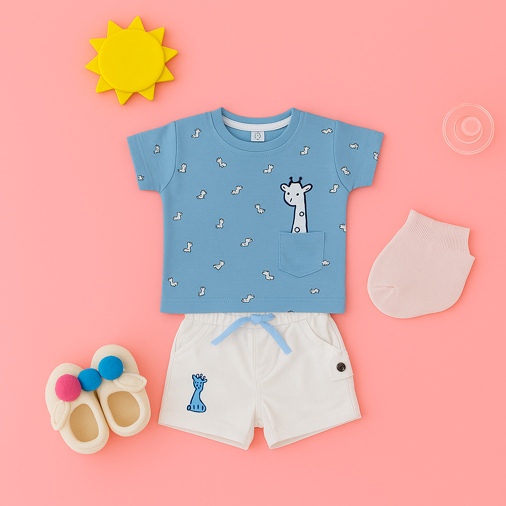 Mammason Blue Giraffe Explorer Co-ord Set
