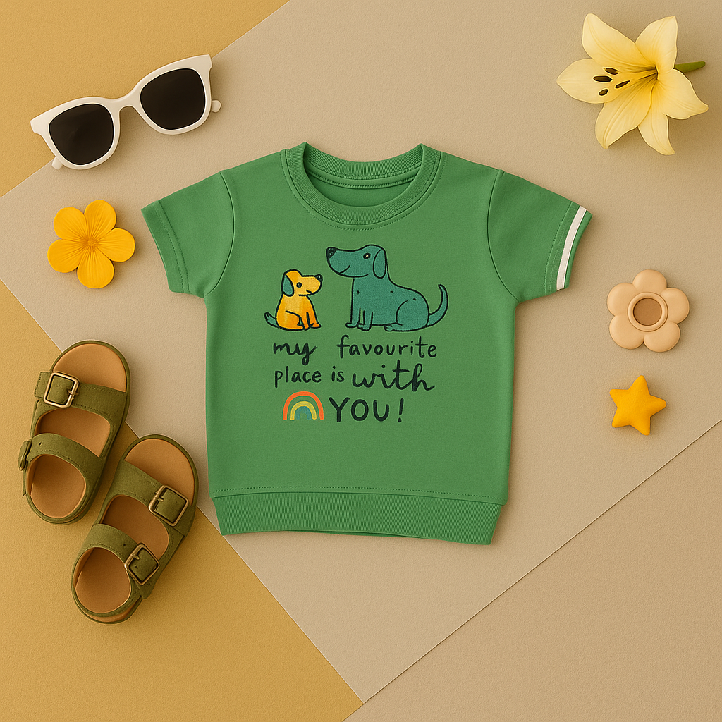 Mammason Dog Print T-Shirt & Shorts Set – Playful Green & White