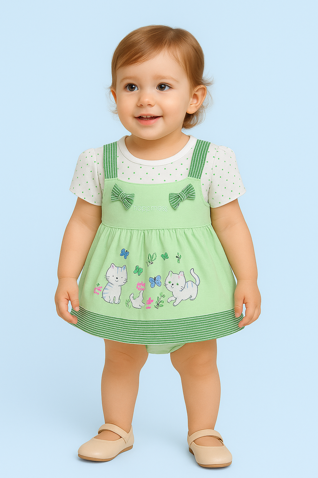 Mammason Minty Meadow Baby Frock – Cartoon Lamb Print Dress