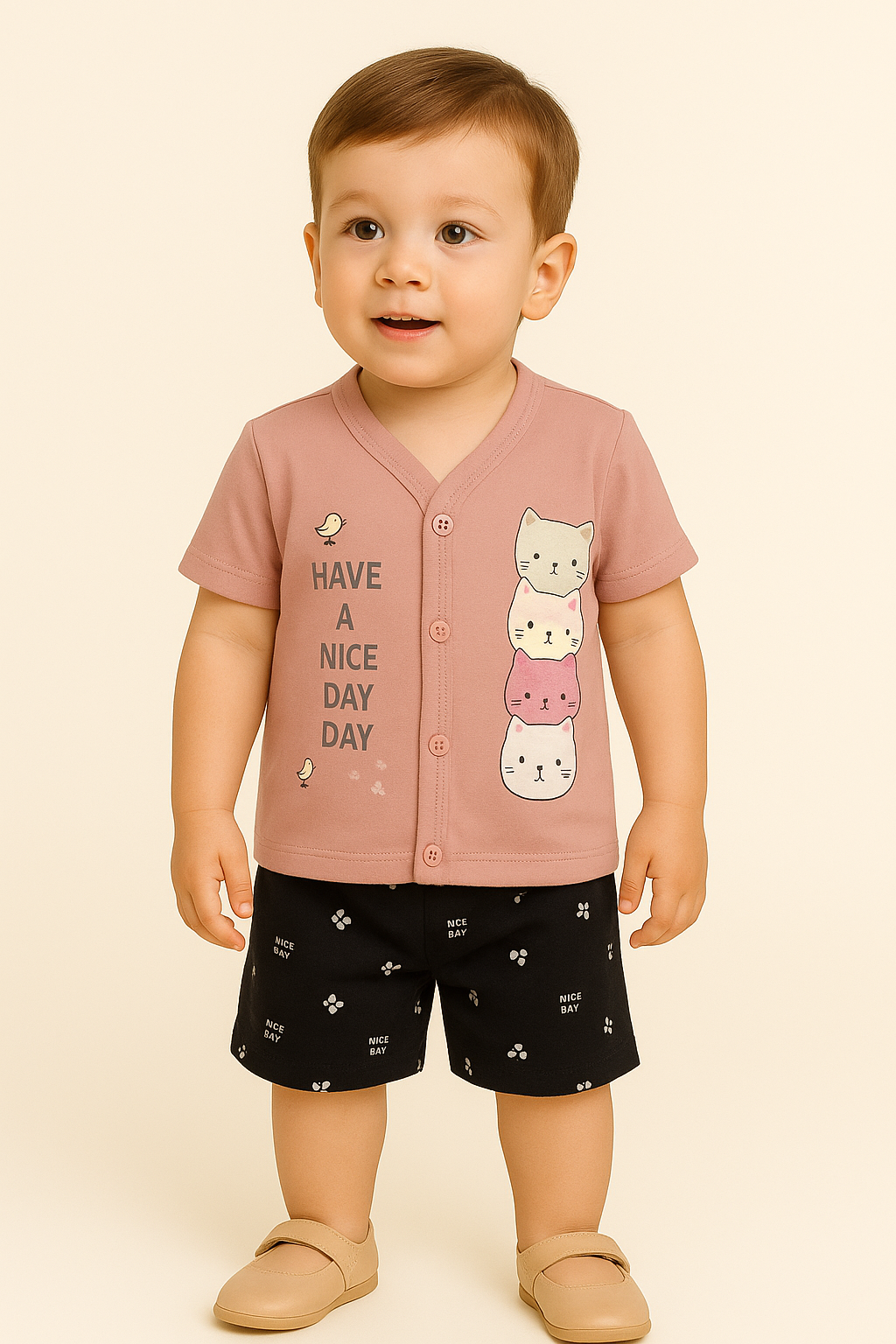 Mammason Cute Cat Print Toddler T-Shirt & Shorts Set