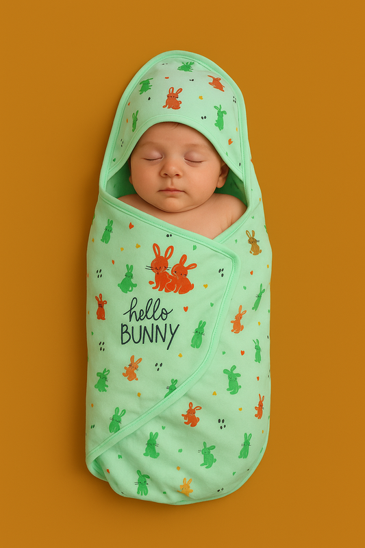 Mammason "Hello Bunny" Ultra-Soft Newborn Swaddle Blanket – Green