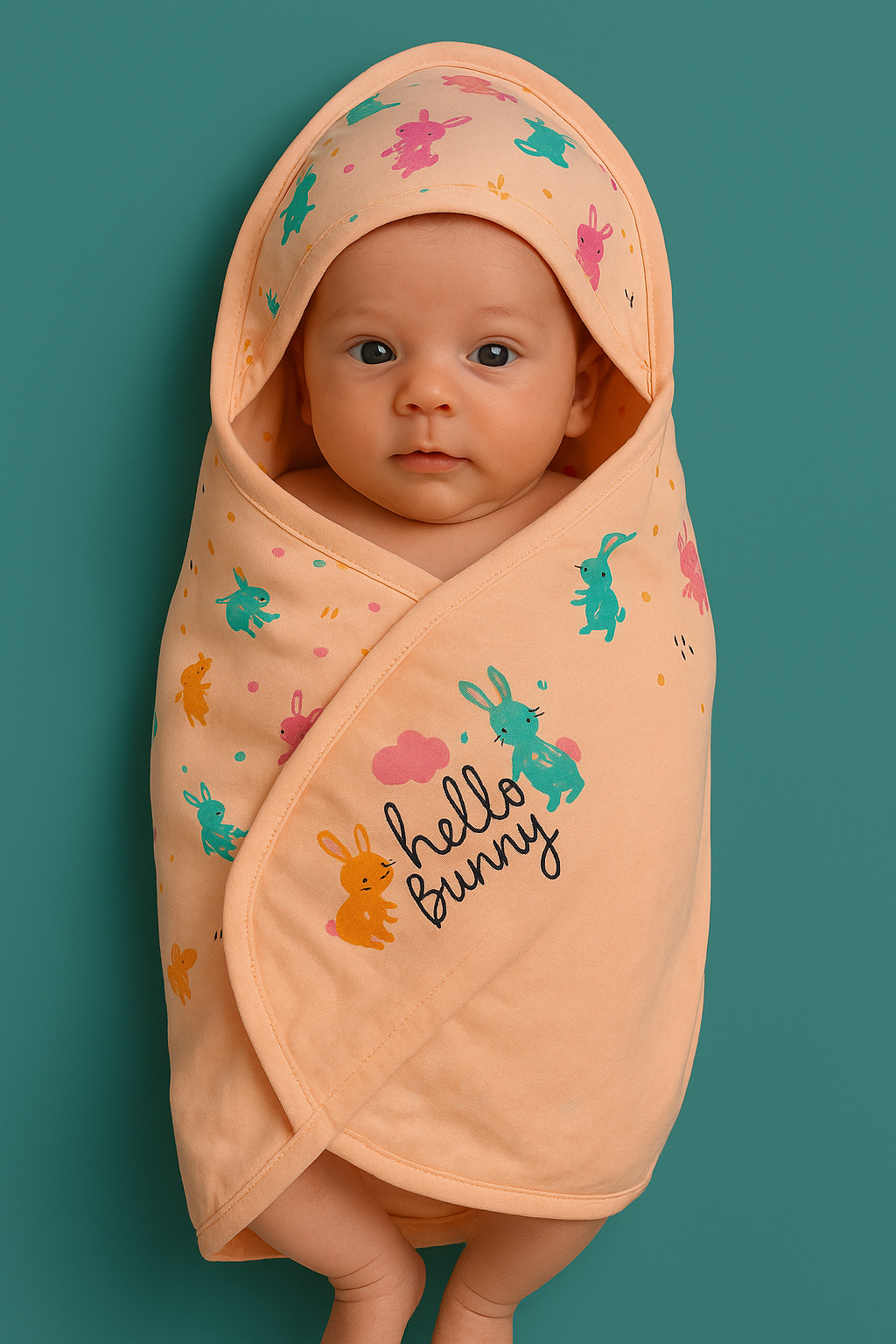 Mammason Hello Bunny" Ultra-Soft Newborn Swaddle Blanket – Peach
