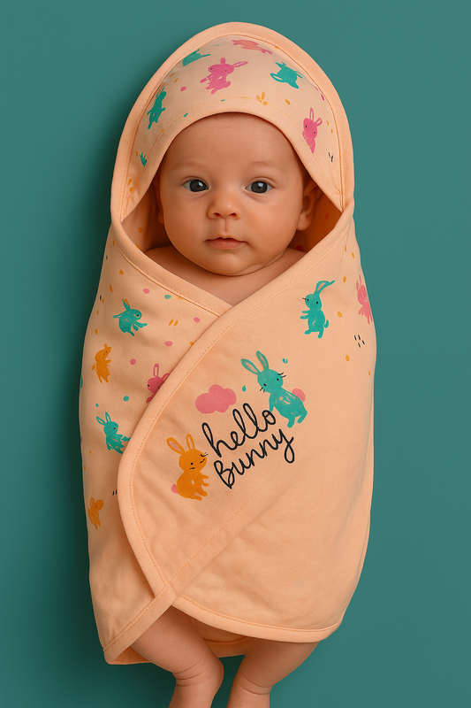 Mammason Hello Bunny" Ultra-Soft Newborn Swaddle Blanket – Peach