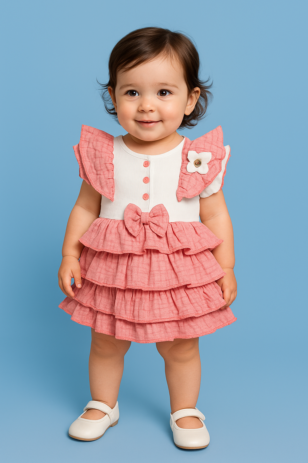 Mammason Pink and White Ruffled Baby Frock