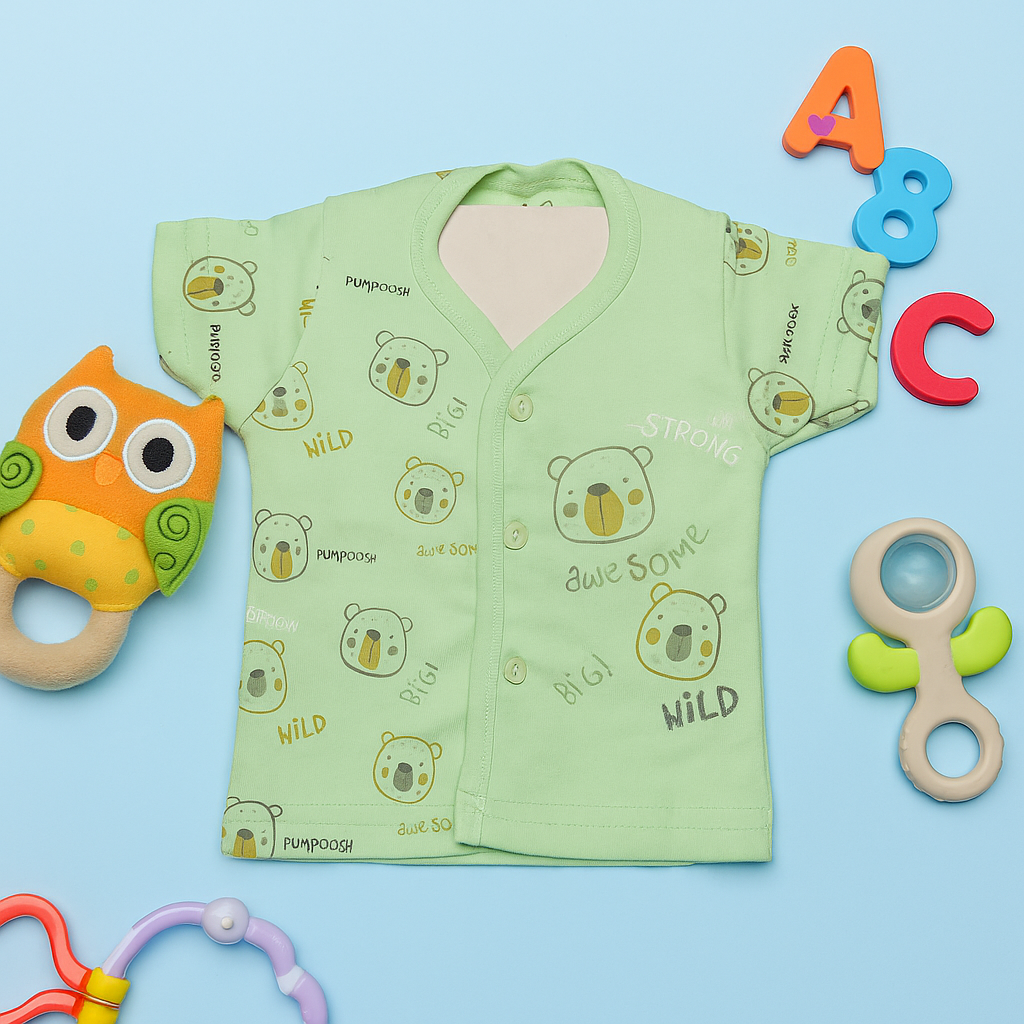 Mammason Adorable Bear-Themed Mint Green Baby Shirt & Shorts Set