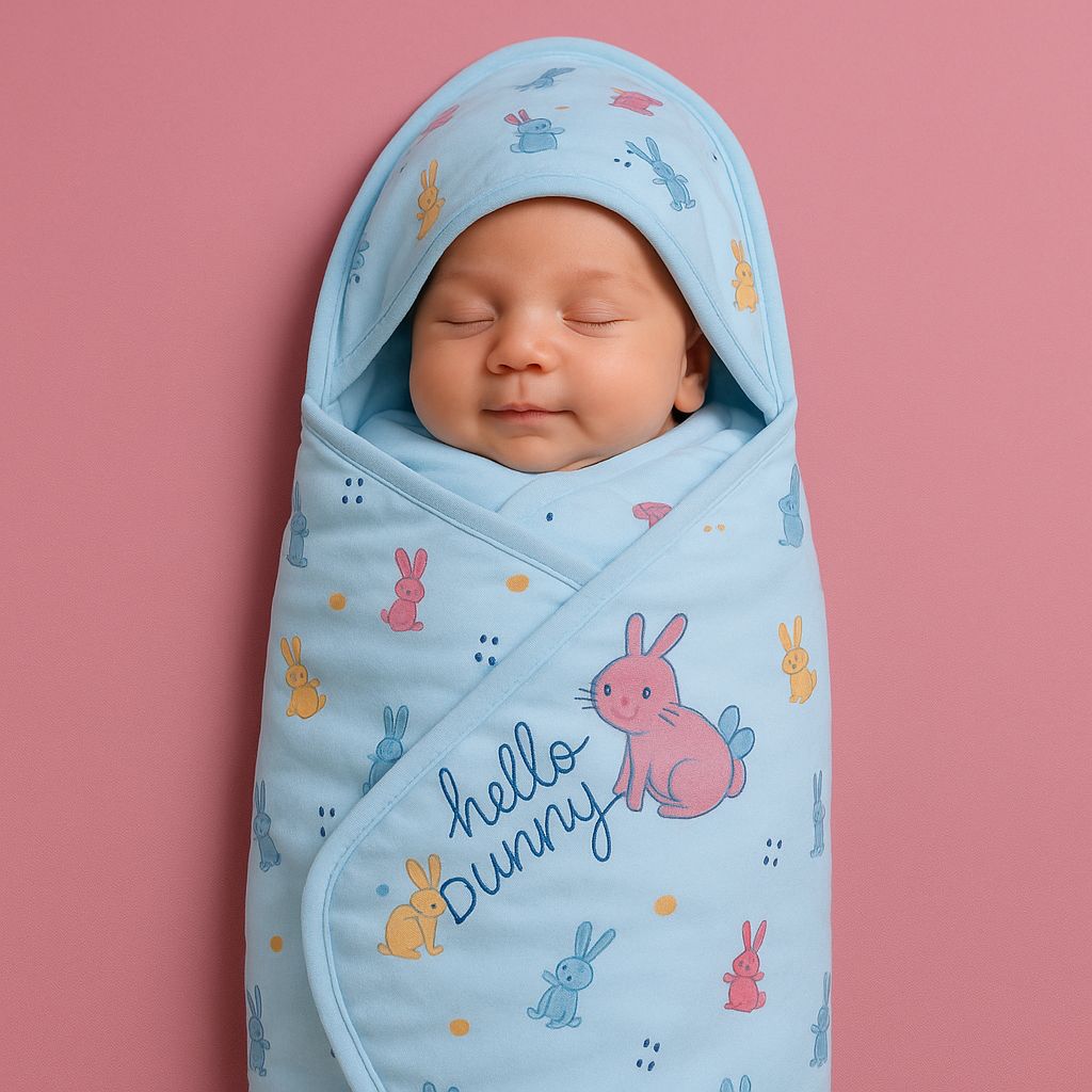 Mammason Hello Bunny Ultra-Soft Newborn Swaddle Blanket – Blue