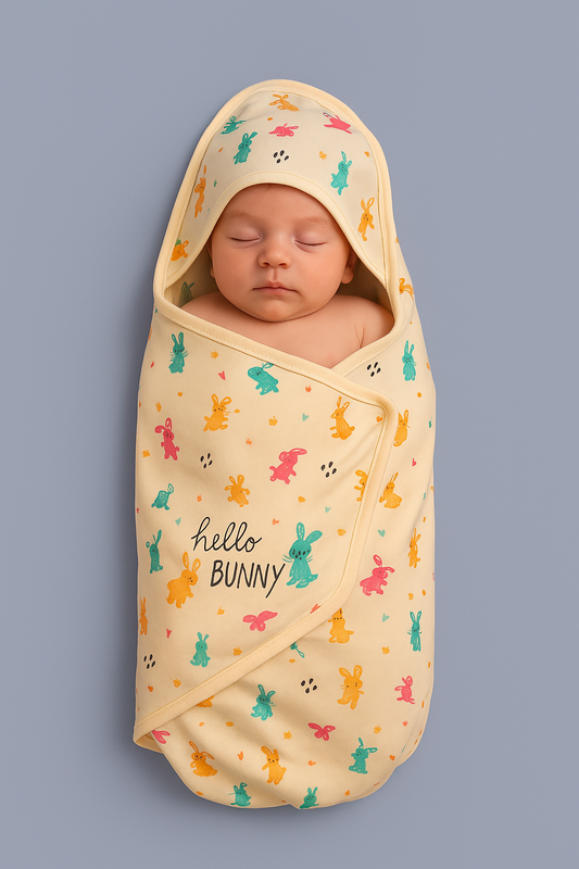 Mammason "Hello Bunny" Ultra-Soft Newborn Swaddle Blanket – light yellow