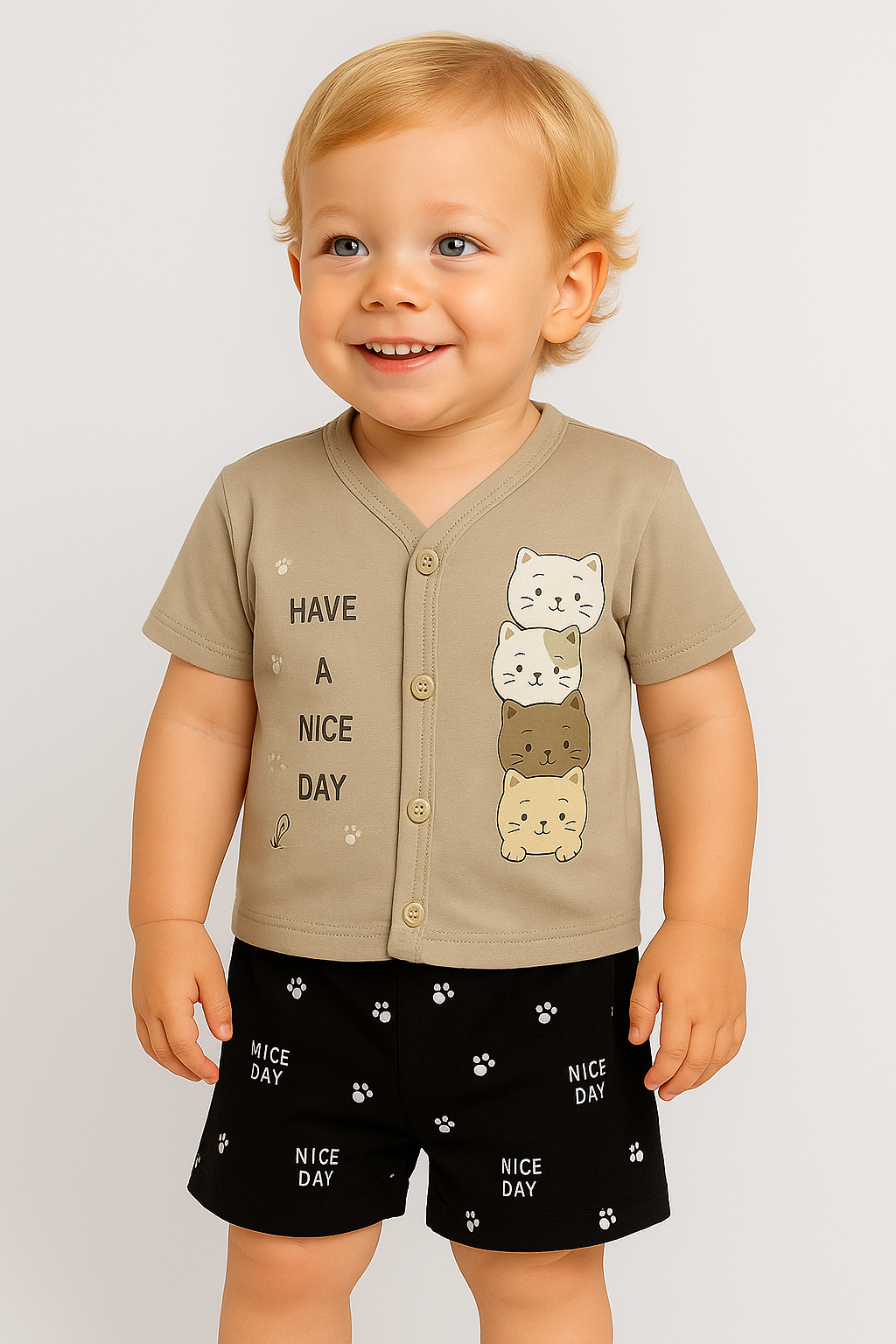 Mammason Cute Baby Boy Half Sleeve Shirt with black shorts
